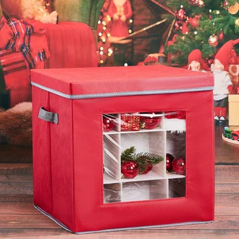 Коледен Декор Кутия За Съхранение На Топки 27 Отделения Сгъваем Нетъкан Текстилен Подарък Контейнер За Съхранение