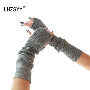 LHZSYY 2020 Есен-зима на Нови Дълги Кашмир Ръкавици Обикновена Възли Ръкавици без пръсти Меки Топли Дамски Вълнени Ръкавици с високо качество, 40 см