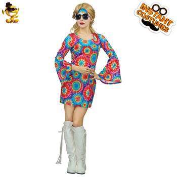 Жените на 60-те и 70-те години на Ретро Рокля на Карнавалните Костюми Дама Диско Красота Цвете Хипи Облекло За Партита Момичета Cosplay Костюм Костюми