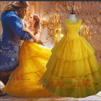 Дамски луксозни костюми за красота Belle princess dress Възрастен cosplay костюм за парти жълти рокли