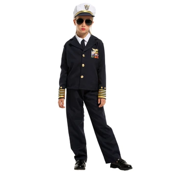 Деца Дете Командир на Екипаж, втори Пилот е Капитан Костюм Адмирал на Флота на Cosplay Момичета Професия Униформи Игра Ролеви Игри костюмиран
