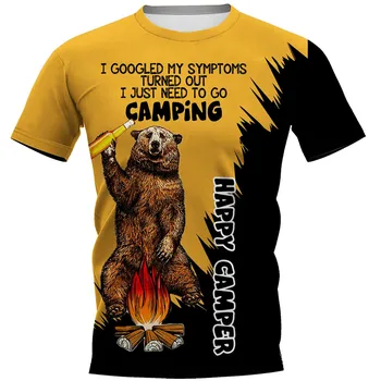 CLOOCL Тениска Happy Camper с 3D Модел на мечките, просто трябва да се отправите на Екскурзия, тениски, Ежедневни Пуловер, Спортни Мъжки Дрехи