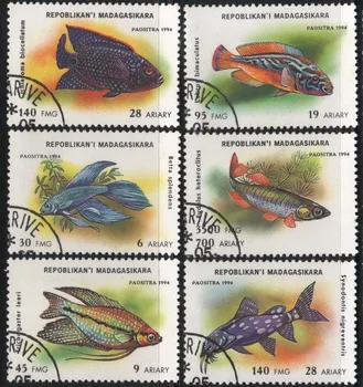 6 бр./компл. Пощенски Марки от Мадагаскар 1994 Тропически Декоративни Рибки, Използвани Пощенски Марки с Маркировка за Колекционери