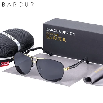 BARCUR Дизайн Пилот Слънчеви Очила Метална Дограма За Мъже Поляризирани Слънчеви Очила с Огледални Очила Тенденция Стилове UV400 Защита