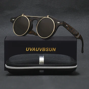 2022 Реколта Кръгли Очила В Стил Steampunk С Панти Капак Класически Двуслойни Дизайн Мида Модни Слънчеви Очила Oculos De Sol
