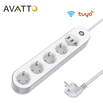 AVATTO WPS02 EU/US/UK WiFi Smart Power Strip с 4 розетки, 3 USB порта, удлинительный кабел 2.1 m, гласова работи с Alexa, Google Home