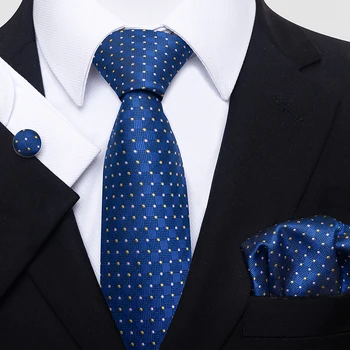 Мода Дропшиппинг 65 Цвята Вратовръзка Джобни Квадрати Комплект Копчета За Ръкавели Вратовръзка Мъж Синьо На Точки Сватбени Аксесоари, Подходящи За Работното Място