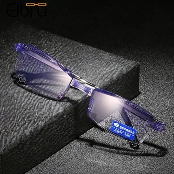 Elbru Мъжки И Дамски Очила За четене Без рамки, Анти-Синя светлина, Сгъваеми Увеличителни Очила, Компютърни Дальнозоркие очила, Diopters + 1 + 4
