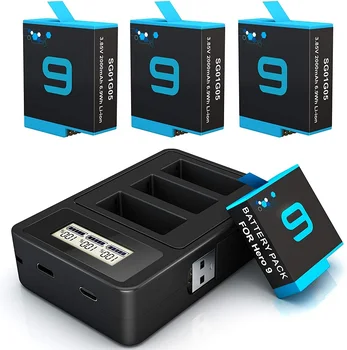 Сменяеми батерии с капацитет 2000 mah и бързо зарядно USB устройство, за батерията, GoPro Hero 9 от 10, напълно съвместими с официален GoPro Hero 9 10