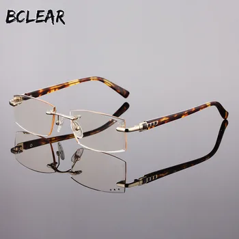BCLEAR висококачествена мъжка метална оптични рамки и без рамки за очила, очила за далекогледство за четене, слънчеви очила с диаманти тапицерия, анти-сини лещи