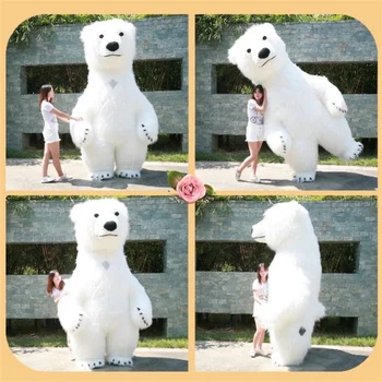 Талисман Костюм бяла мечка на въздуха cosplay, 300КМ раздувной за рекламират Сватба призова костюм талисман на животински бял костюм