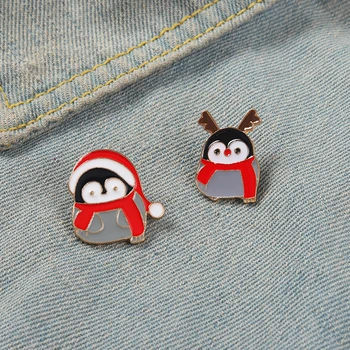 XEDZ Сладки Оленьи Рога Эмалированная Жени За Коса Модерен Cartoony Икона С Изображение на Пингвин, Творчески Весел Коледен Подарък За Нова Година, Подарък Бижута