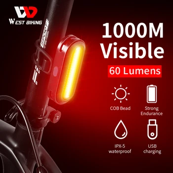 WEST BIKING Велосипеден Задна Светлина USB Акумулаторна батерия LED Задна Светлина Аксесоари За Велосипеди 6 Режима на Велосипеди Предпазна Каска Чанта Лампа