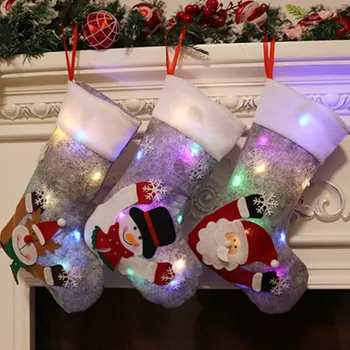 Коледни Чорапи, Чорапи С Led Подсветка Снежен Дядо Лосове Мечка Печат На Коледни Бонбони Подарък Пакет Камина Коледна Украса На Коледната Елха