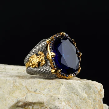 2023 нов меден материал отворено регулируем пръстен син скъпоценен камък индивидуалност високо бижу мода, лукс, подходящ за мъже с подаръци