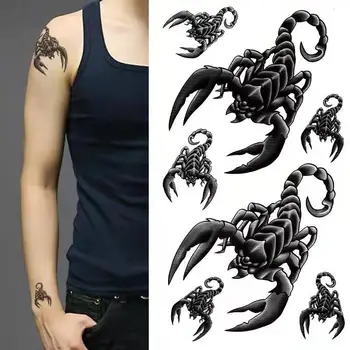 Водоустойчив Татуировки Етикети 3D Черен Отровен Скорпион Мъжки Ръка Назад Самоличността на Изкуството Фалшива Татуировка на Ръката Коректор Временна Татуировка
