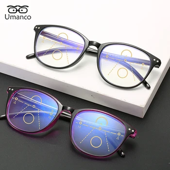 Umanco Бифокални Прогресивни Очила за Четене за Жени, Кръгли Очила компютър със Синя Светлина, Мъжки слънчеви Очила за Далекогледство + 1,0 ~ + 4,0