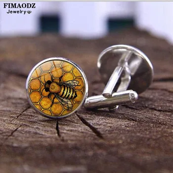 FIMAODZ Vinrage Медоносная Пчела копчета за Ръкавели Мобилен Кошер Снимка Стъклени Кръгли Копчета за Ръкавели