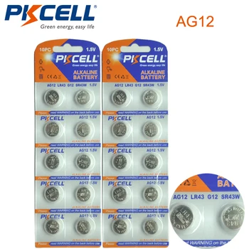 20 бр/лот PKCELL LR43 Бутон елемент Монета Батерия Алкална AG12 V12GA SR43W SG12 260 от 1,5 Бутон Елемент Монета
