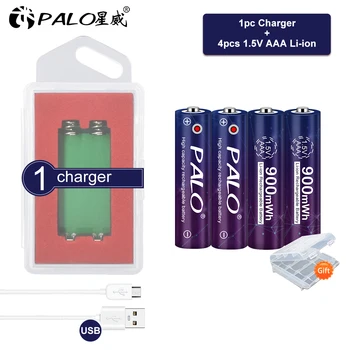 PALO 1,5 Литиево-йонна Батерия AAA Battery 900mWh 1,5 3A AAA Литиеви Батерии За Часа на Мишката Играчка Геймпад + USB Зарядно Устройство