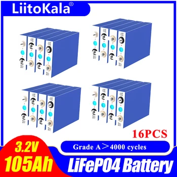 16 бр. LiitoKala голям капацитет Дълбок цикъл Lifepo4 3.2 В 105Ah Батерия за 12 В 24 В 48 Литиево-йонна Батерия Акумулаторна Батерия