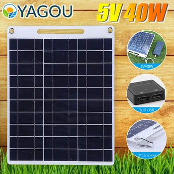 YAGOU 40 W Соларен Панел 5 НА USB Преносима Слънчевата Батерия Бързо Зареждане на Аварийно Зарядно Устройство за Батерията на Телефона е Открит Къмпинг Туризъм и Пътуване