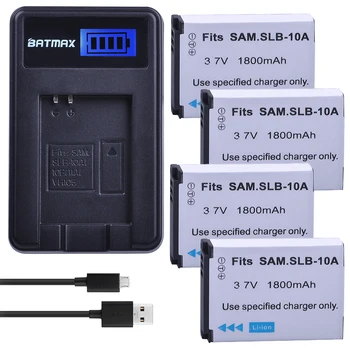 4 бр. SLB-10A SLB 10A SLB10A Батерии за фотоапарати + LCD USB Зарядно Устройство за Samsung HMX-U10 HMX-U100 SL720 SL310W SL820 HZ15W HZ10W ES60
