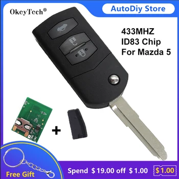 Okeytech 3 Бутона За Mazda 2 3 5 6 RX8 MX5 Дистанционно Управление, възможност за сгъване Сгъване на Автомобилен Ключ 433 Mhz ID83 4D63 Транспондер Чип Режисьорски Нож