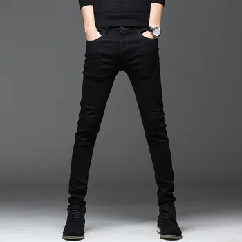 2022 ново записване, висококачествени ежедневни тънки черни ластични дънки за мъже, модни мъжки панталон-молив, тесни дънки за мъже, размер 28-36