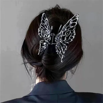 Корейската Мода Сребрист Цвят Черен Метален Куха Скоба за Коса с Пеперуда за Жени и Момичета, Шнола за Коса, Аксесоари за Коса в стил Барок