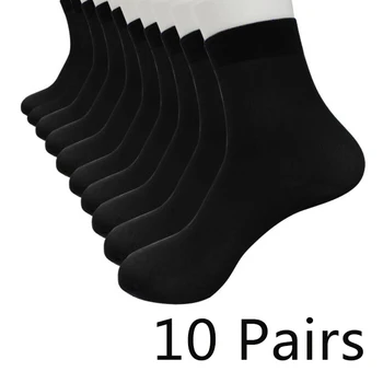 10 Чифта Мъжки Чорапи От Мека Дишаща Бамбуково Влакно, Тънки Еластични Копринена Къси Копринени Чорапи, Летни И Зимни Мъжки Чорапи Плюс