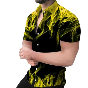 Мъжки Ежедневни Риза с Къс Ръкав и 3D Принтом Пламък, Европейската и Американската Персонални Мъжки Дрехи, Голяма Лятна Мъжка Риза