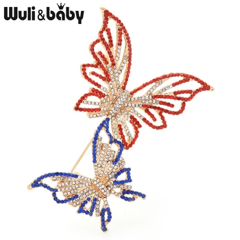 Wuli & baby Beauty Брошки с Пеперуди За Жени, Дизайнерски 4-цветни Кристали, 2 Насекоми, Сватбена Офис Брошка, Жени, Подаръци
