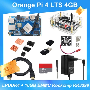 Оранжев Pi 4 LTS 4 GB LPDDR4 + 16 GB EMMC Rockchip RK3399 Поддръжка на Wi-Fi + BT5.0 Gigabit Ethernet Стартиране на Android, Ubuntu, Debian OS