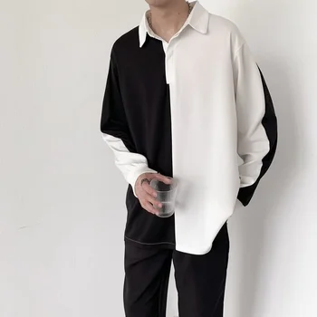2022 Есенни Ризи С Дълъг Ръкав Мъжка Мода Общество На Мъжки Ризи Корейски Свободни Ежедневни Пуловери Мъжки Ризи, Официални Ризи