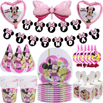 Disney White Minnie Mouse Вечерни прибори за Еднократна употреба за Момичета честит Рожден Ден, детски душ, вечерни декорации, Колекция от Аксесоари