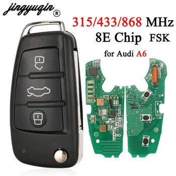 jingyuqin 3 Бутона 315/433/868 Mhz FSK Сгъваем Дистанционно автомобилен ключ 8E Чип За Audi A6 S6 Q7 Ключодържател 8E0 837 220 N/P/Q/M/T/R/D