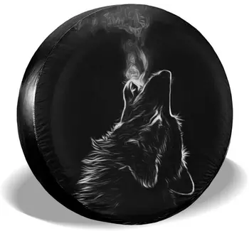 Черен 3D Калъф за Резервна гума с Изображение на Вълк, Прахоустойчив, Водоустойчив Калъф за Колела от Слънцето, за Ремаркето на Колата, Suv, Аниме Калъф за Гуми